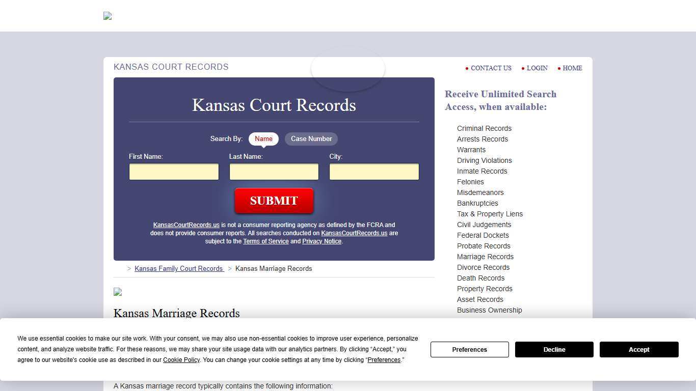 Kansas Marriage Records Search KansasCourtRecords.us